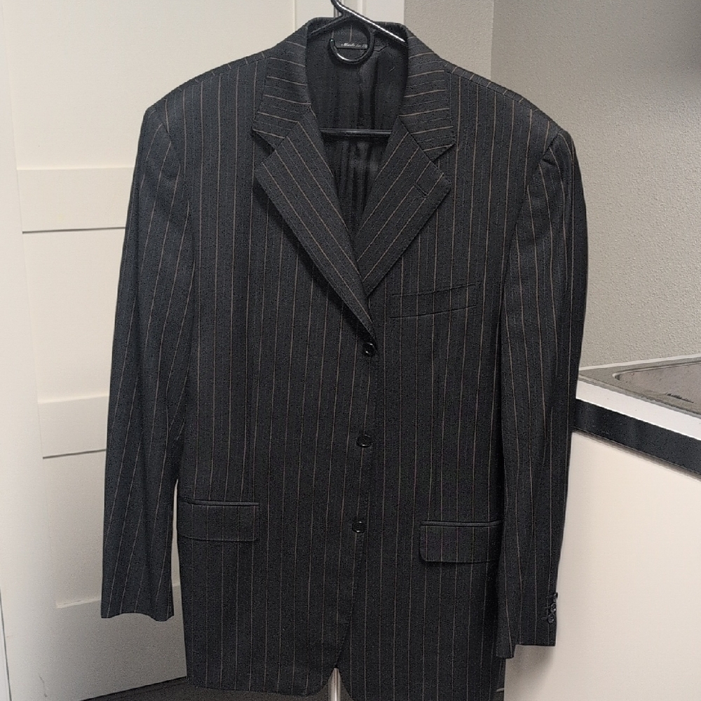 Canali Charcoal Pinstripe Men's Suit Jacket